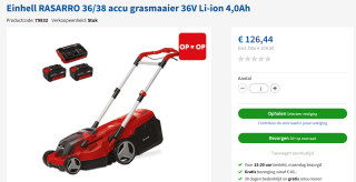 Einhell 3413180 RASARRO Accu Grasmaaier 2x 18 Volt 4.0 Ah Li-ion voor €126,44 bij Toolstation
