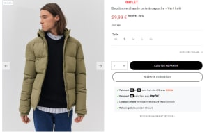 Doudoune chaude unie à capuche à 29,99€