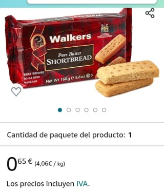 Walkers Galletas de Mantequilla Tradicionales 160 gr por 0,65€.