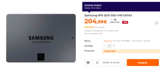 Disco Duro Samsung 870 QVO SSD 4TB SATA3 por 204.99€