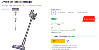 Dyson V8 - Steelstofzuiger voor €299 bij Bol.com