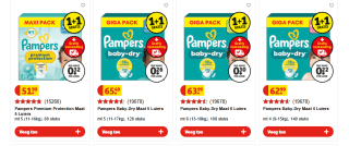 Pampers maxi- en gigapakken 1+1 gratis bij Kruidvat