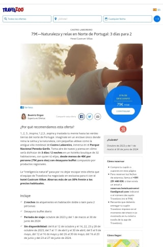 Norte de Portugal 3 días por 79€ para 2 personas.