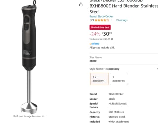 Black & Decker BXHB800E 800W Staafmixer voor €30,99 bij Amazon.nl