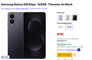 Samsung Galaxy S25 Edge, 512GB opslag Zwart voor €979 bij Bol