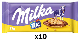 10 Unidades de Milka TUC Tableta de Chocolate con Leche Cubierta con Galletas 87g por 12€