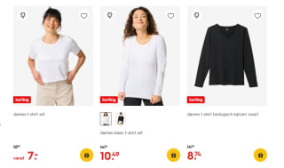 Kinder en dames basic t-shirts 30% korting bij de Hema