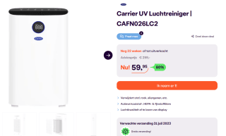 Carrier Air Purifier met UV-c Lamp voor €59,95 bij Ibood