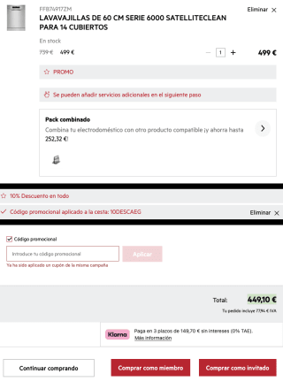 Lavavajillas de 60 cm Serie 6000 SatelliteClean para 14 cubiertos por solo 449,10€