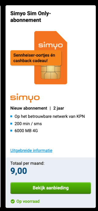 BF deal Simyo via belsimpel sennheiser twv 129.90 en 35 cashback