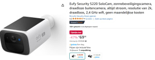 Eufy S220 Solar Solocam beveiligingscamera voor €69 bij Amazon