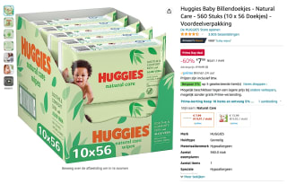 10x Huggies Billendoekjes Natural Care 10x56=560 doekjes voor €7,99 bij Amazon