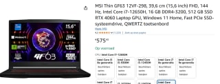MSI Thin GF63 12VF-270NL - Gaming Laptop - 15.6 inch - 144Hz voor €575,43 bij Amazon