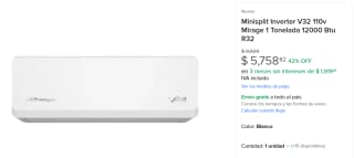 Minisplit Inverter V32 110v Mirage 1 Ton por $5,509 | Aires Aurum