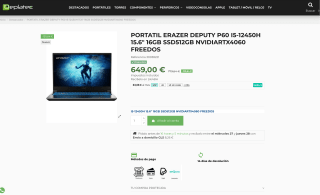 Portátil ERAZER DEPUTY P60 I5-12450H 15.6" 16GB SSD512GB RTX 4060 FREEDOS por solo 649€