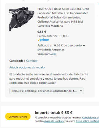 Bolsa Sillin Bicicleta 2.3L Impermeable por solo 9,53€