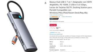 Baseus Hub USB C 7 en 1 Adaptador con HDMI 4K@60Hz por 12,56€