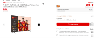 TV LED 75" TCL 75P635, LCD, 4K por 599€