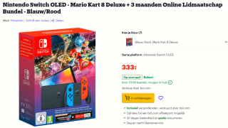 Nintendo Switch OLED Rood/Blauw + Mario Kart 8 + 3 maanden Nintendo Online voor €333 bij Bol.com