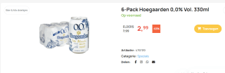 Hoegaarden Bier 0.0% 6x33 cl voor €2,99 bij Butlon