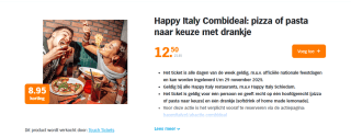 Happy Italy Combideal: pizza of pasta naar keuze met drankje voor €12,50 in de AH voordeelshop