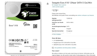 Seagate Exos X18 (SATA, Standard model), 12TB voor €173,28 bij Amazon