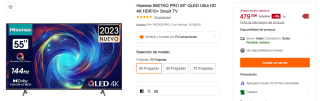 Hisense 55E7KQ PRO 55" QLED Ultra HD 4K HDR10+ Smart TV por 479€