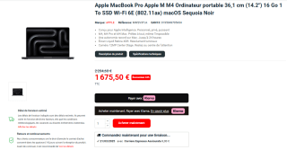 Apple MacBook Pro Apple M4 m (14.2") de 16 Go 1 To SSD à 1675,50€