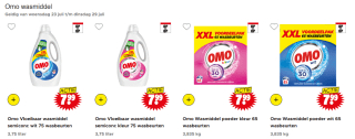 Omo wasmiddel xxl-verpakking vloeibaar en/of poeder voor €7,99 bij Dirk