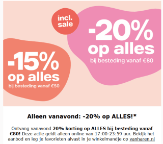 Tot 20% korting op alles bij besteding vanaf €50 bij vanHaren (alleen vanavond)