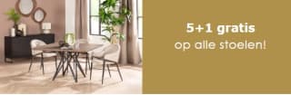 5 + 1 gratis op alle bar- en eetkamerstoelen bij de Bommel meubelen