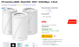 TP-Link Deco BE65 - Mesh WiFi - Wifi 7 - 9300 Mbps - 3-Pack voor €549 bij Bol