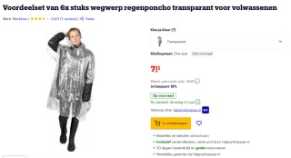 Voordeelset van 6x stuks wegwerp regenponcho's voor €7,11 bij Bol.com