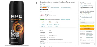 Desodorante Axe Dark Temptation por $35 | Descuento Amazon