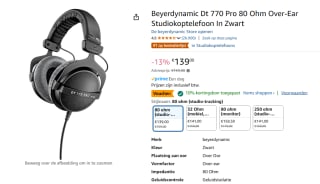 beyerdynamic DT-770 Pro 80 Ohm voor €125,10 bij Amazon