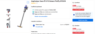 Aspirateur balai Dyson V15 Detect Fluffy - 240AW à 599€