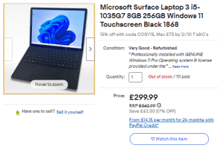Receive a refurbished Microsoft Surface laptop from eBay for £239.99