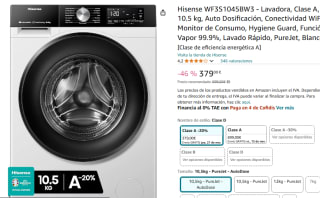 Hisense WF3S1045BW3 Lavadora Carga Frontal 10.5 Kg 1400 Rpm WiFi por 379€
