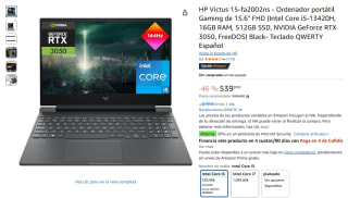 HP Victus 15-fa2002ns Intel Core i5-13420H, 16GB RAM, 512GB SSD, NVIDIA GeForce RTX 3050, FreeDOS por 539,99€