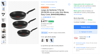 Juego de 3 Sartenes T-Fal desde $389 en Mercado Libre