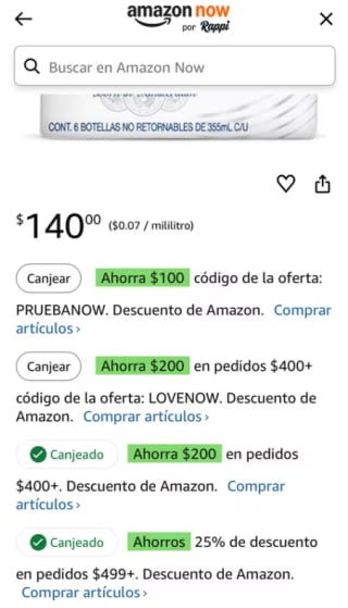 Cupón Amazon Now: $100 de Rebaja en $101
