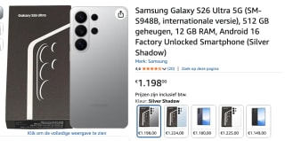 Samsung Galaxy S26 Ultra 5G - 512GB Silver voor €1198 bij Amazon