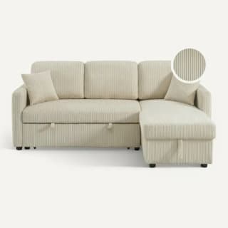 Canapé d'angle convertible KIM en velours côtelé beige pour 449,99€ chez But