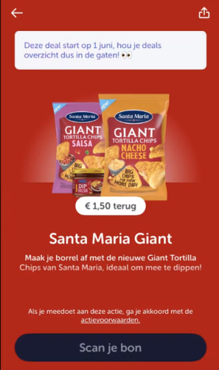 Santa Maria Giant tortilla chips gratis na cashback via Tikkie en Jumbo