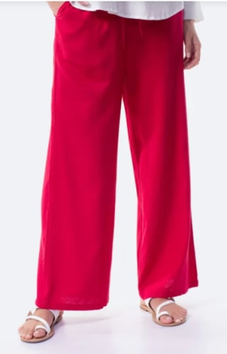 Pantalón largo liso de lino de mujer TEX color frambuesa por 5.99€
