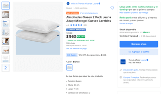 Almohadas Luuna Adapt MicroGel 2 pack (Queen) por $563 en Mercado Libre