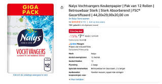 Nalys keukenpapier 12 rollen voor 7,19 euro