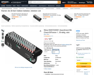 Wera Bit-Check BiTorsion 1 (30-delig) voor €37,61 bij Amazon