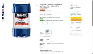Gillette Gel Invisible Antitranspirante 82g por $47 | Amazon
