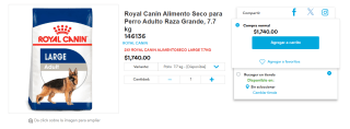 Royal Canin Alimento Seco Perro Adulto Raza Grande 7.7kg por $1,740 | Petco
